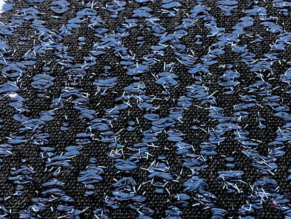 Boucle Tweed Fabric Black & Dark Blue Lurex diamond pattern 1.6 yd - buklefabrics