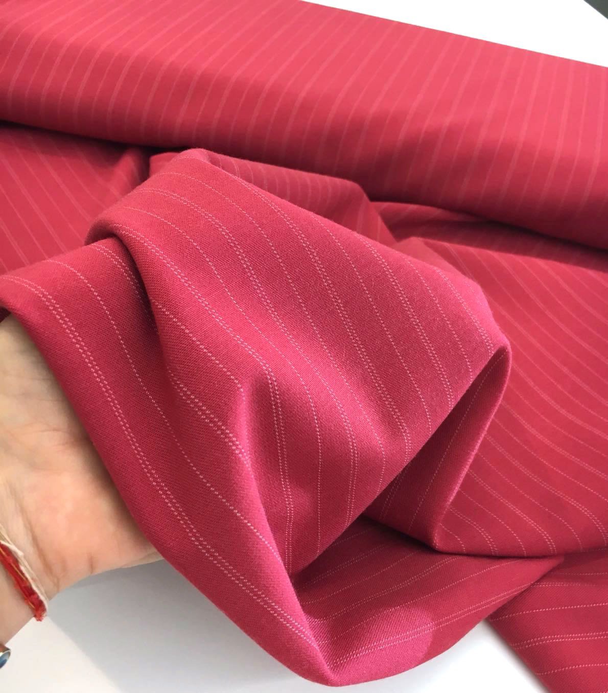 WOOL Fabric Red with White Stripe Stretch Spandex Material - buklefabrics