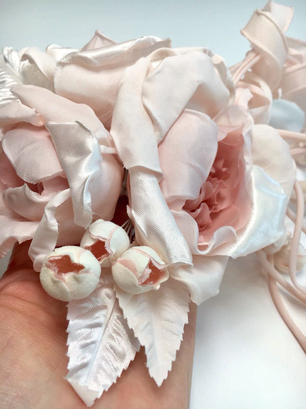 Hair SILK flower sash bridal wedding dress accessory dusty pink millinery brooch - buklefabrics