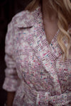 Boucle Tweed coat womens trendy oversized pink white houndstooth - buklefabrics