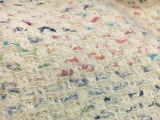 BOUCLE Tweed wool fabric white with multicolour yarn - buklefabrics