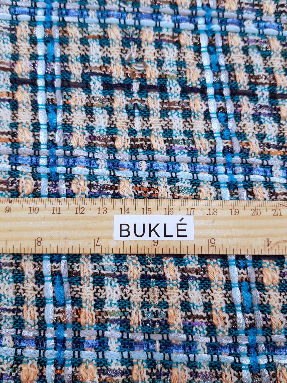 BOUCLE TWEED wool fabric blue plaid check sewing material - buklefabrics