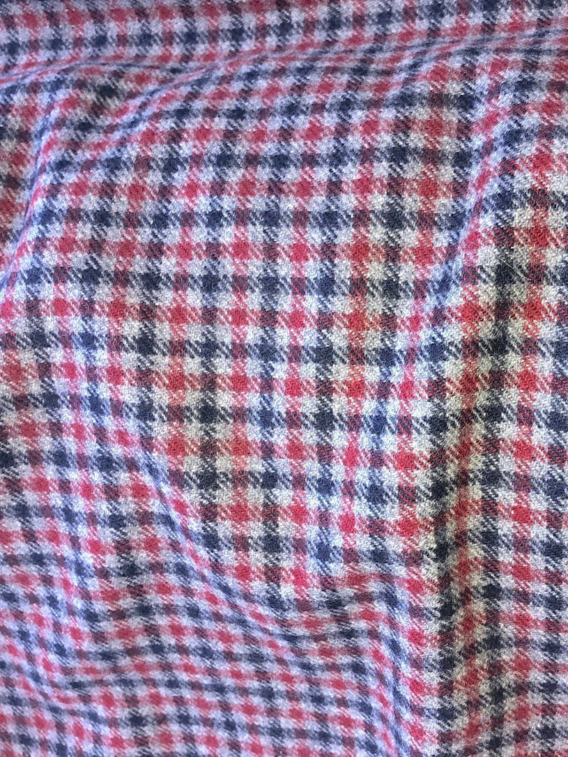 100% WOOL Coat Fabric Blue Grey Red, Gingham Check, Plaid, Soft Italian Material, by 1/2 yard - buklefabrics