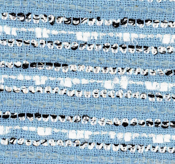 1.6 yard Blue Boucle Tweed Fabric with Black White Stripe - buklefabrics