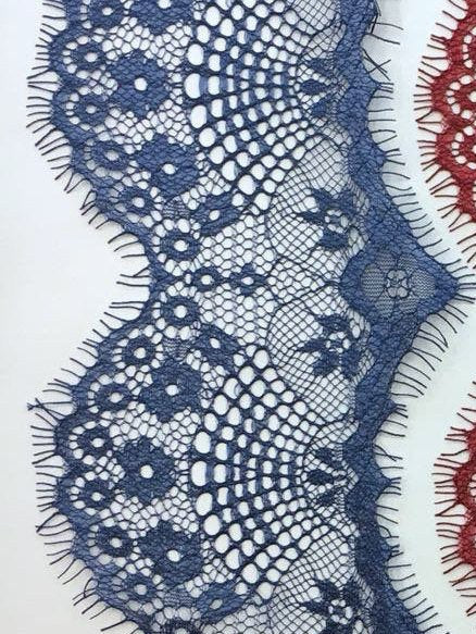 Blue Chantilly Lace Trim French Eyelash Cord Bridal Trimming - buklefabrics