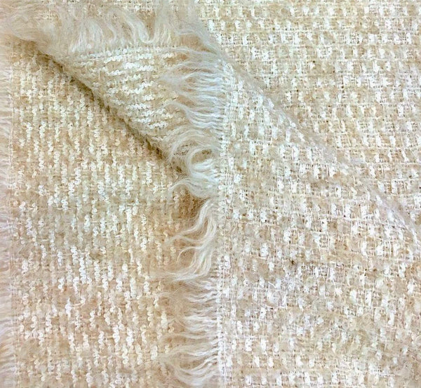 Boucle Tweed Fabric, Textured, Wool Mohair, Ivory Material, by the 1 1/2 yard - buklefabrics