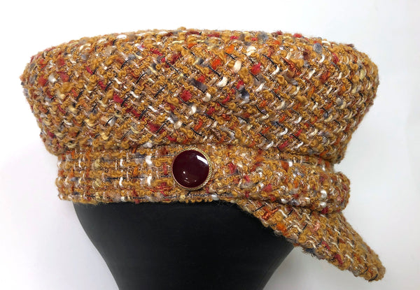 Womens Baker Boy Hat Newsboy Cap 100% WOOL Brown Boucle - buklefabrics