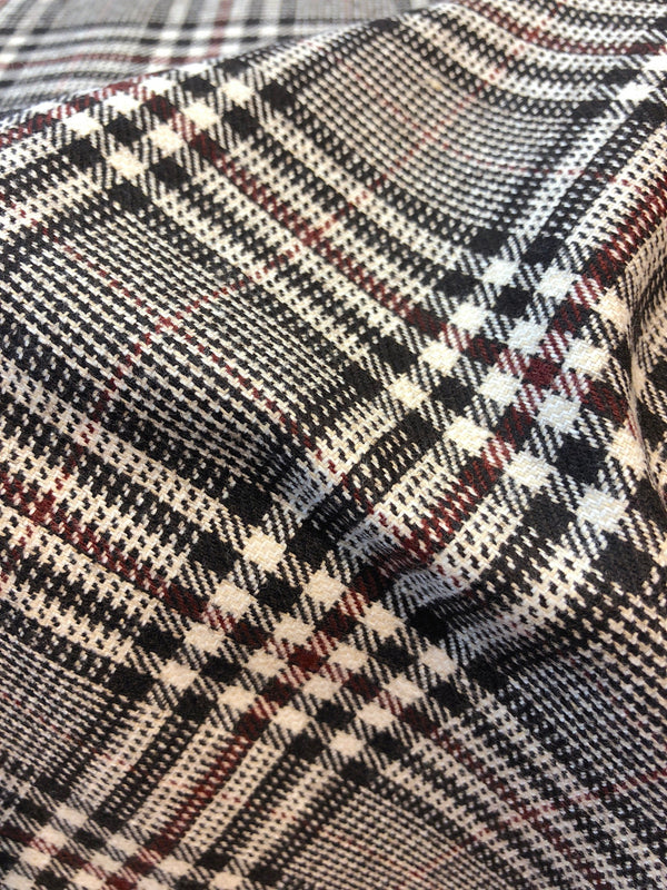 Tartan Plaid Check WOOL Fabric Brown Beige Suiting Material - buklefabrics