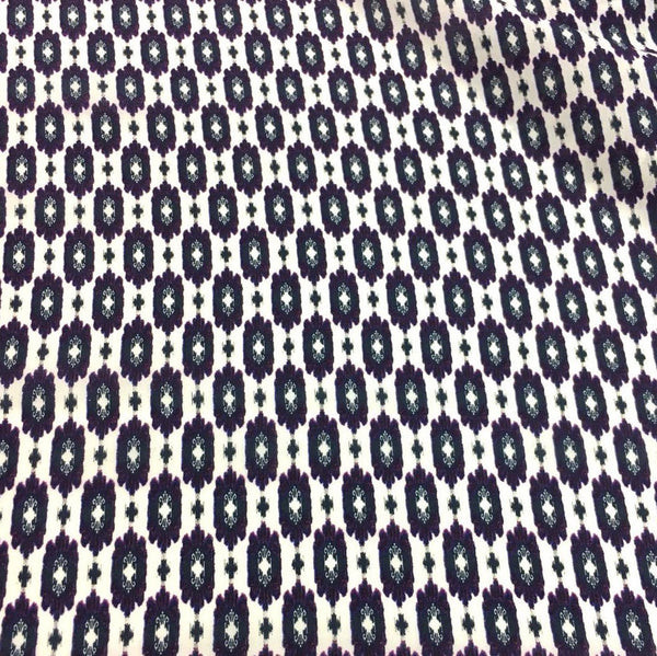 SILK Fabric Geometric Ikat Printed White Blue Designer Dress Fabric - buklefabrics