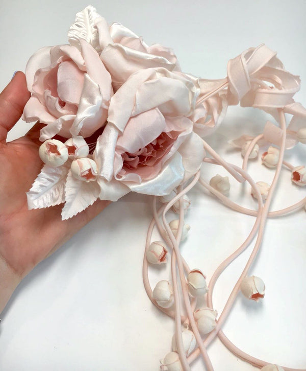 Hair SILK flower sash bridal wedding dress accessory dusty pink millinery brooch - buklefabrics