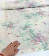 SILK LINEN Fabric Floral Print Beige with Pink Flowers - buklefabrics