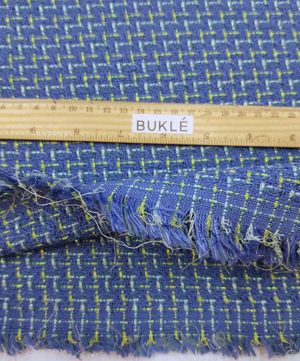 BOUCLE Tweed fabric blue COTTON material jacket length 1.4 Yard - buklefabrics