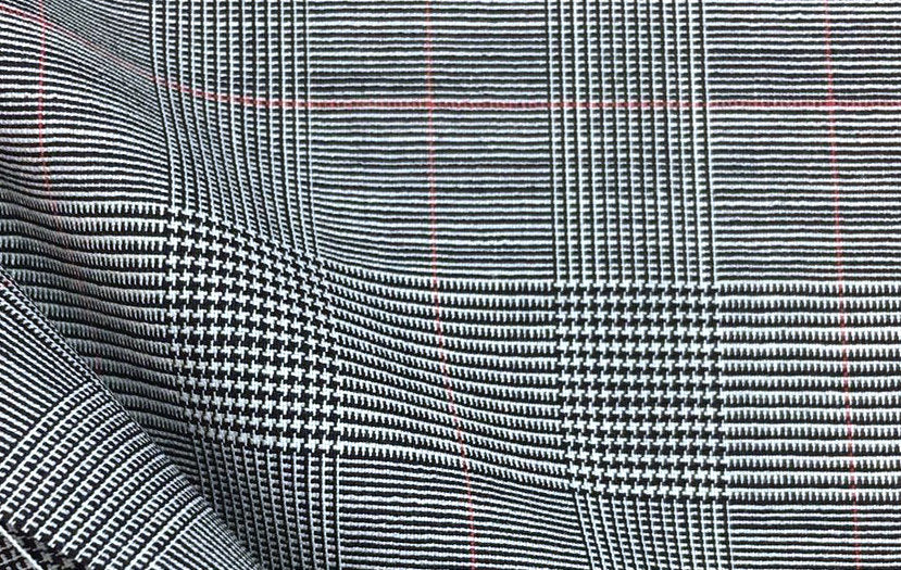 Plaid check WOOL STRETCH fabric grey houndstooth prince of Wales - buklefabrics