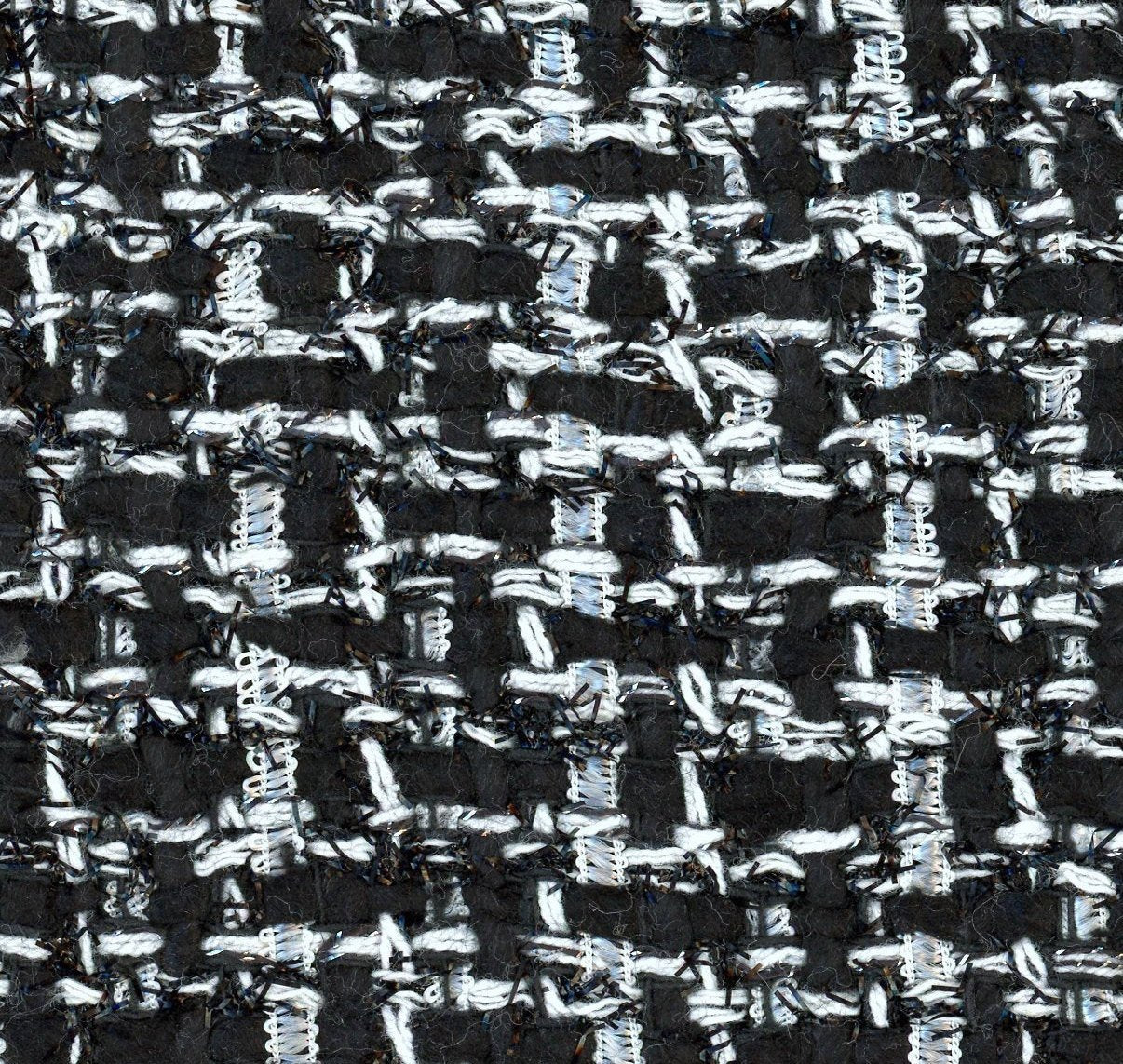 Elegant Black & White Boucle Tweed Fabric Silk and Lurex 1.6yd - buklefabrics