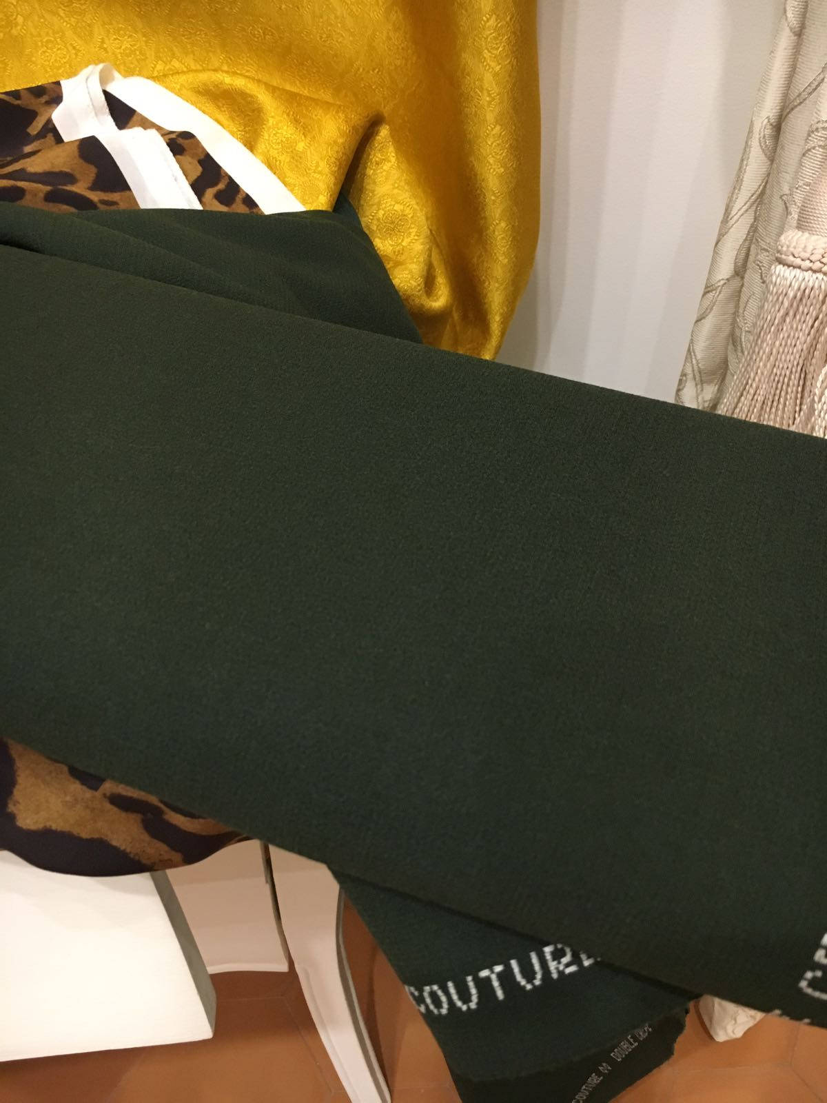 WOOL Fabric, Wool Crepe Fabric, Sewing Fabric, Moss Green Pure Wool Italian Suit Dress Jacket Elastic Stretch Fabric REMNANT 1.37 Yard - buklefabrics