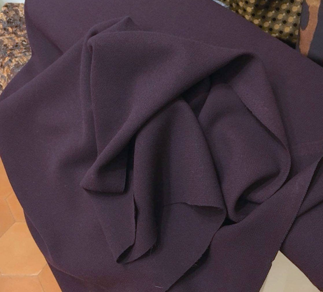 100% Wool DOUBLE crepe fabric plum purple suit dress material - buklefabrics