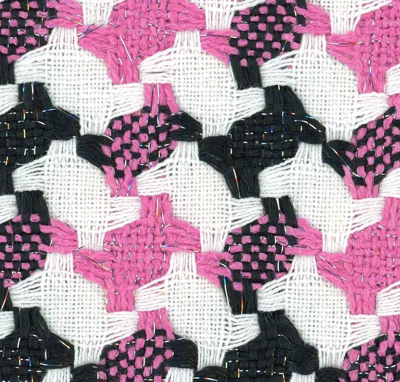 Large Houndstooth Boucle Tweed Fabric Pink White Black 1.6 yard - buklefabrics