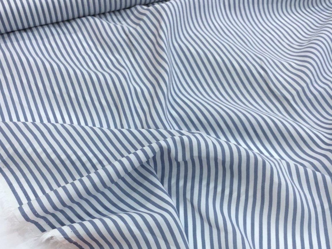 Blue and White Nautical Stripe VISCOSE Fabric by The Yard - buklefabrics