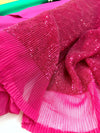 Sequins on Pleated Tulle Fabric in Fuchsia Raspberry - Novelty Prom Material - buklefabrics