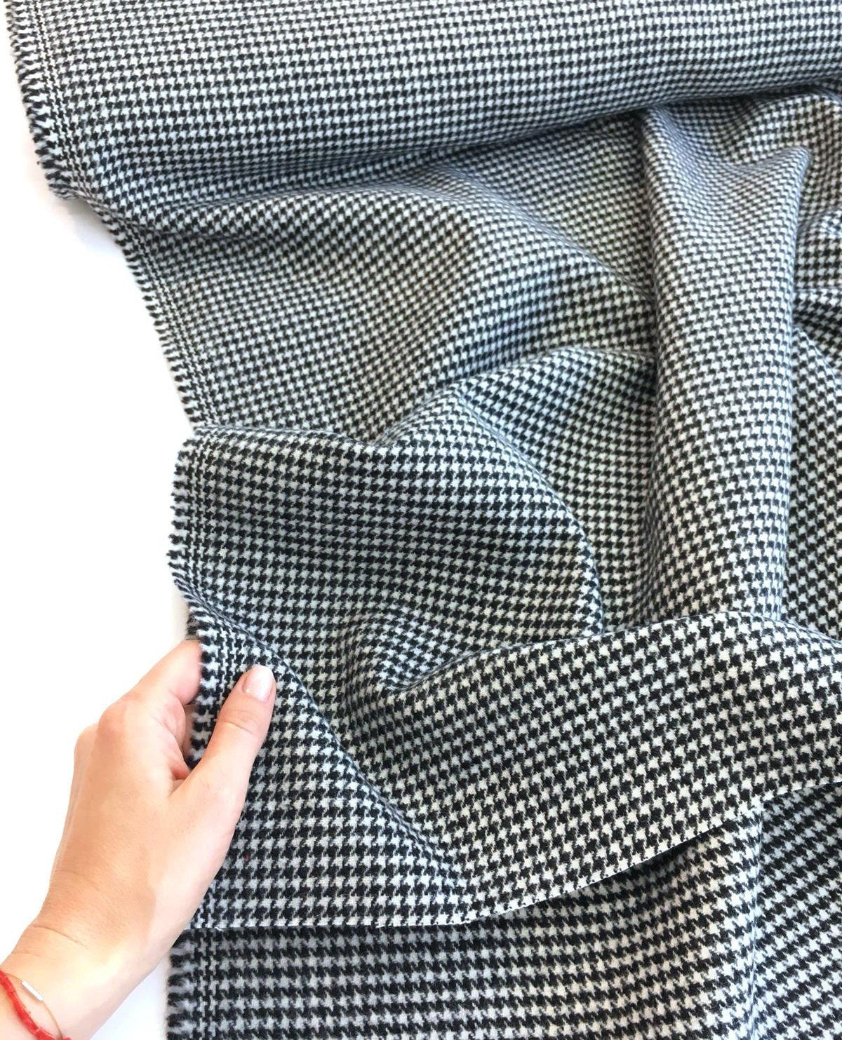 Houndstooth Wool suiting fabric stretch tweed with Lycra / Spandex - buklefabrics