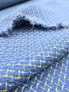 BOUCLE Tweed fabric blue COTTON material jacket length 1.4 Yard - buklefabrics