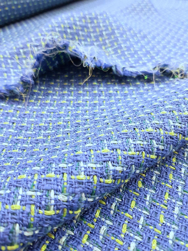 BOUCLE Tweed fabric blue COTTON material jacket length 1.4 Yard - buklefabrics