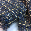 Plaid Check Boucle Tweed Fabric Cotton in Blue Ivory - buklefabrics