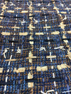 Plaid Check Boucle Tweed Fabric Cotton in Blue Ivory - buklefabrics