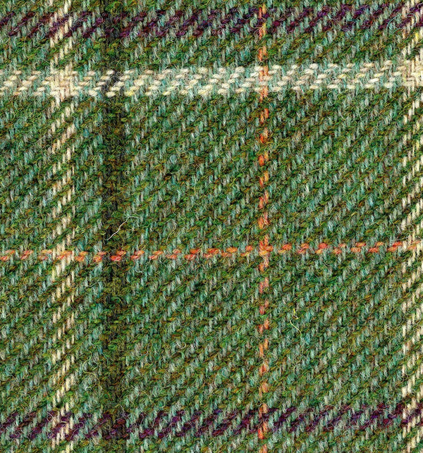 Plaid check WOOL TWEED tartan fabric green white orange by 1.6 yd - buklefabrics