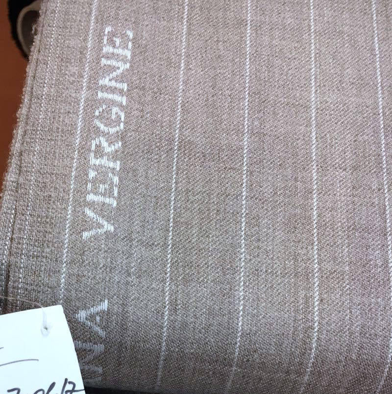 100% Virgin Wool Fabric Beige Grey White Striped Suit Material - buklefabrics