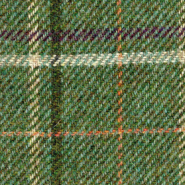 Plaid check WOOL TWEED tartan fabric green white orange by 1.6 yd - buklefabrics