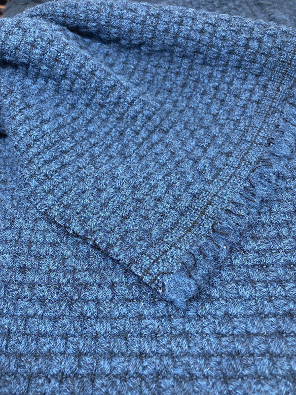 Boucle Fabric Blue Textured Wool Cotton Tweed - buklefabrics