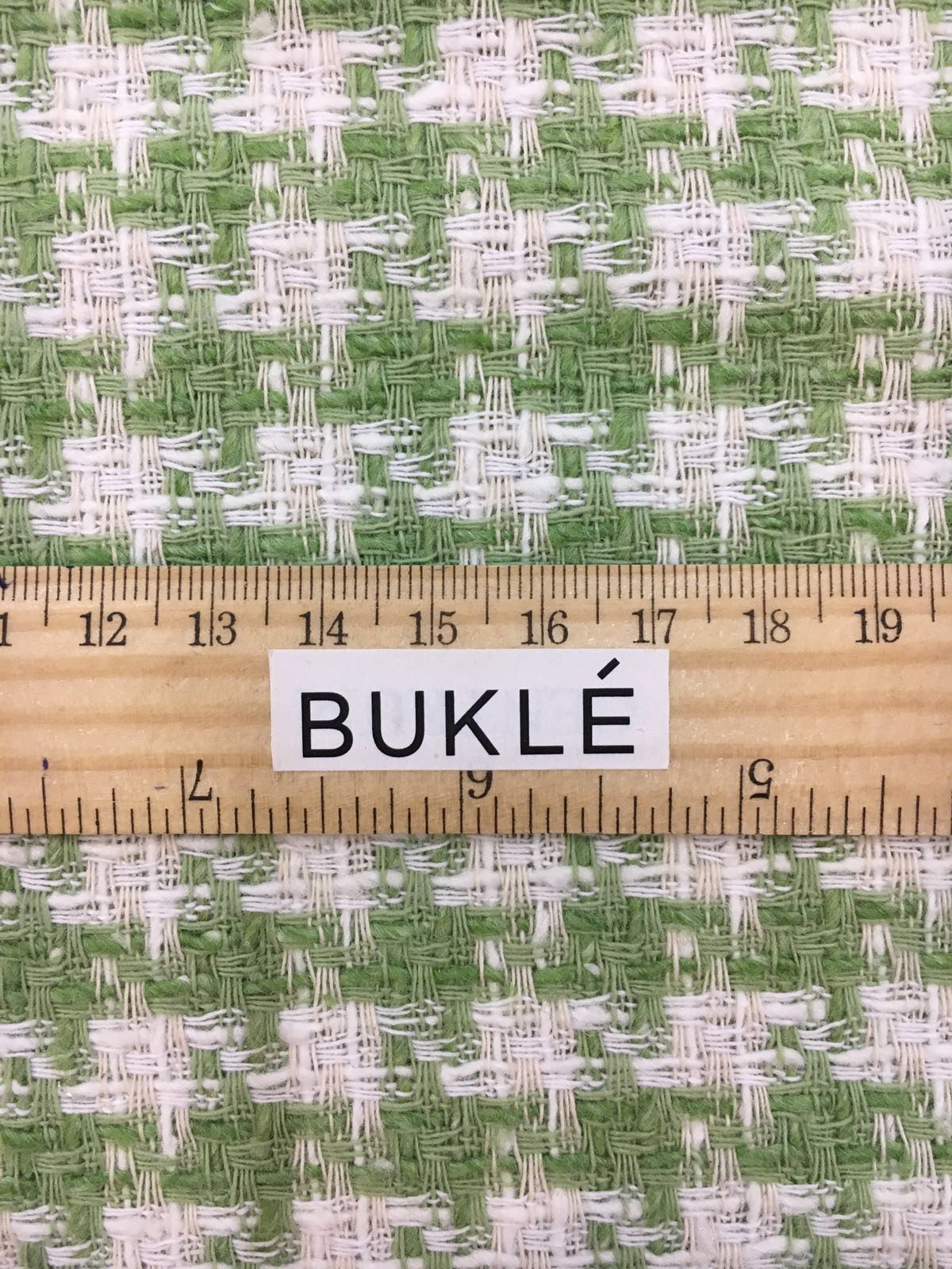 BOUCLE Tweed Fabric Green White Houndstooth Check Sewing Material Jacket Length 1.7 YARD - buklefabrics