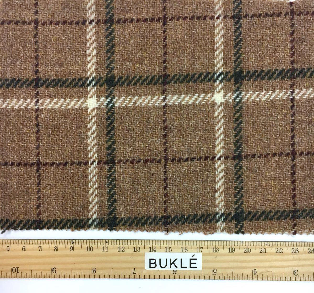 Tartan Plaid Check WOOL Fabric TWEED Brown White Green by 1.6 Yard - buklefabrics