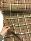 100% WOOL Tweed Fabric Brown Tartan Plaid Check - buklefabrics