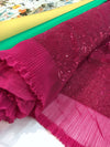 Sequins on Pleated Tulle Fabric in Fuchsia Raspberry - Novelty Prom Material - buklefabrics