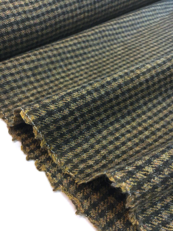 100% WOOL fabric gingham check houndstooth TWEED in beige brown - buklefabrics