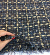 Plaid Check Boucle Tweed Fabric Cotton in Blue Ivory - buklefabrics