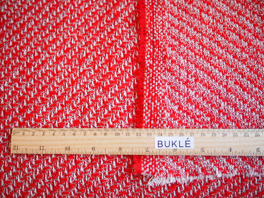 100% Wool Red Boucle Tweed Fabric Jacket Length REMNANT 1.37 Yard - buklefabrics