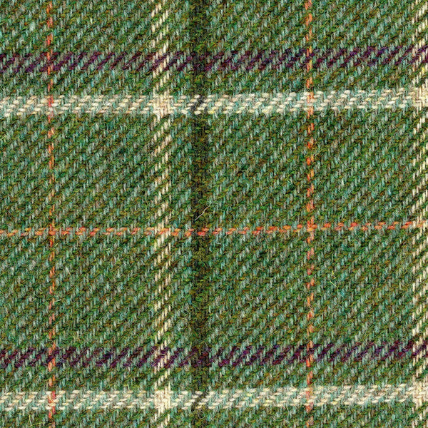 Plaid check WOOL TWEED tartan fabric green white orange by 1.6 yd - buklefabrics