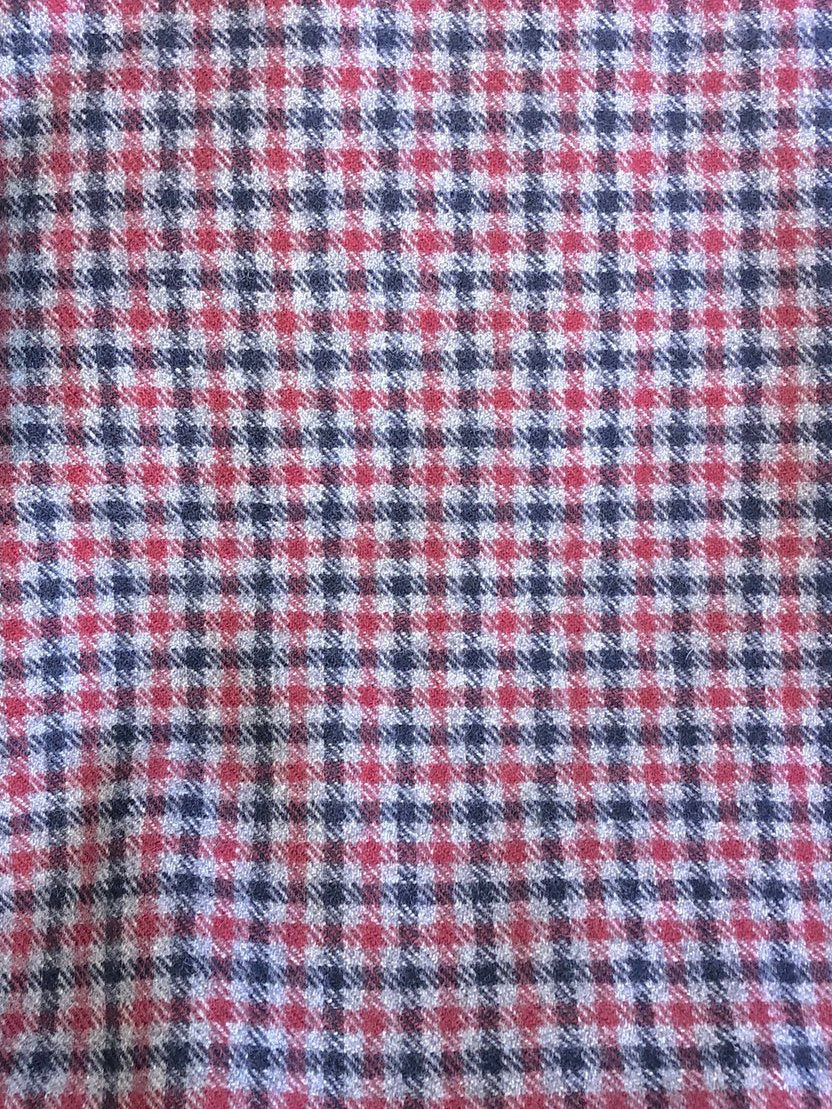 100% WOOL Coat Fabric Blue Grey Red, Gingham Check, Plaid, Soft Italian Material, by 1/2 yard - buklefabrics