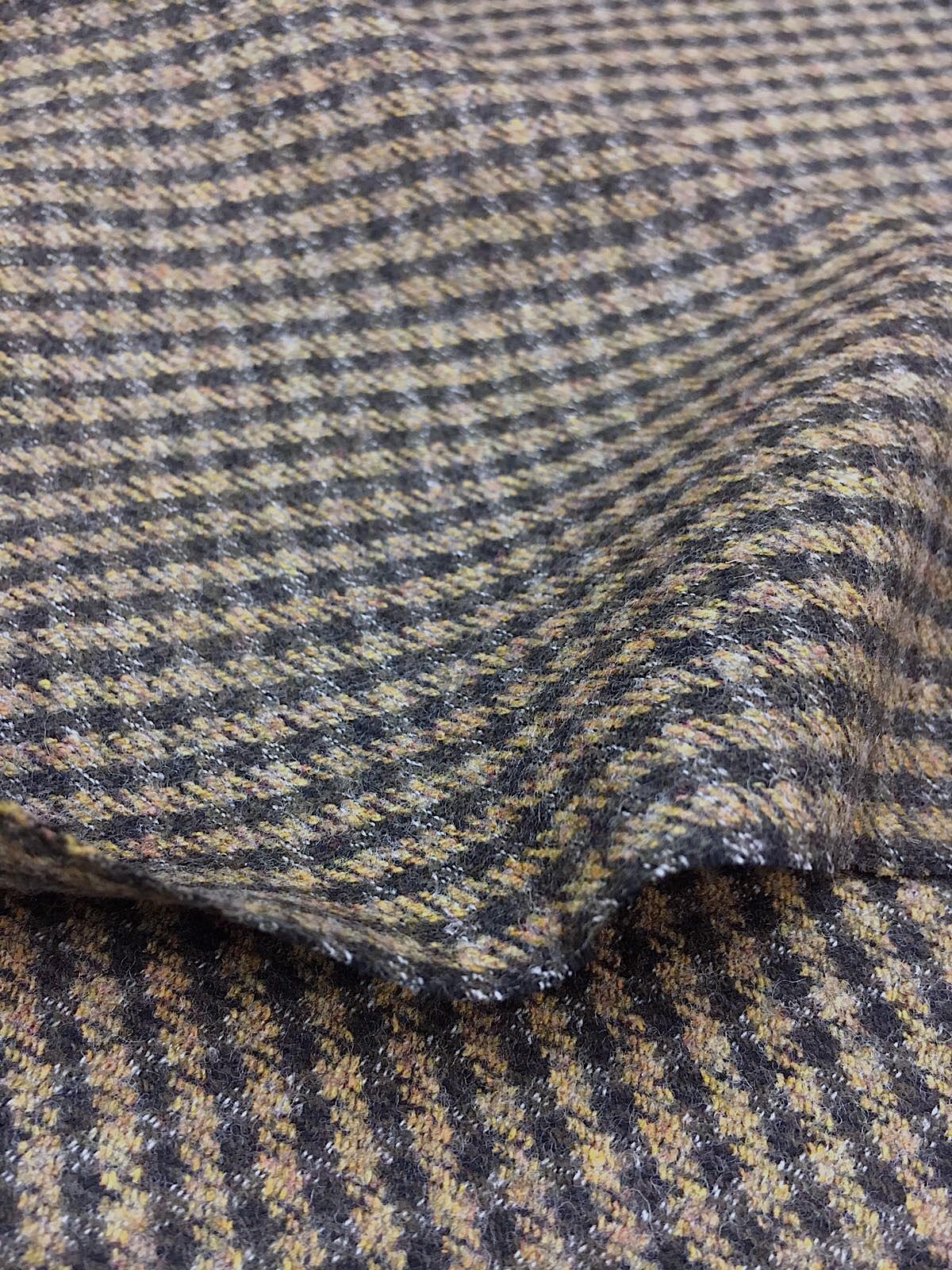 100% WOOL fabric gingham check houndstooth TWEED in beige brown - buklefabrics