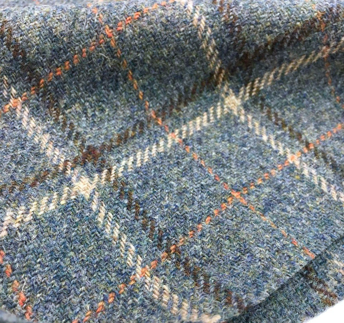 100% WOOL Fabric Blue Tartan Plaid Check Tweed - buklefabrics