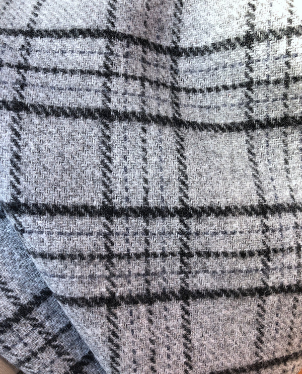 Wool Fabric for Winter Coat Grey Tartan Plaid Check Double Sided STRETCH - buklefabrics