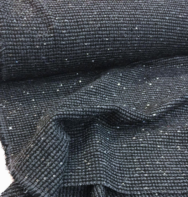 Sequin Boucle Tweed Fabric Iridescent Black - buklefabrics