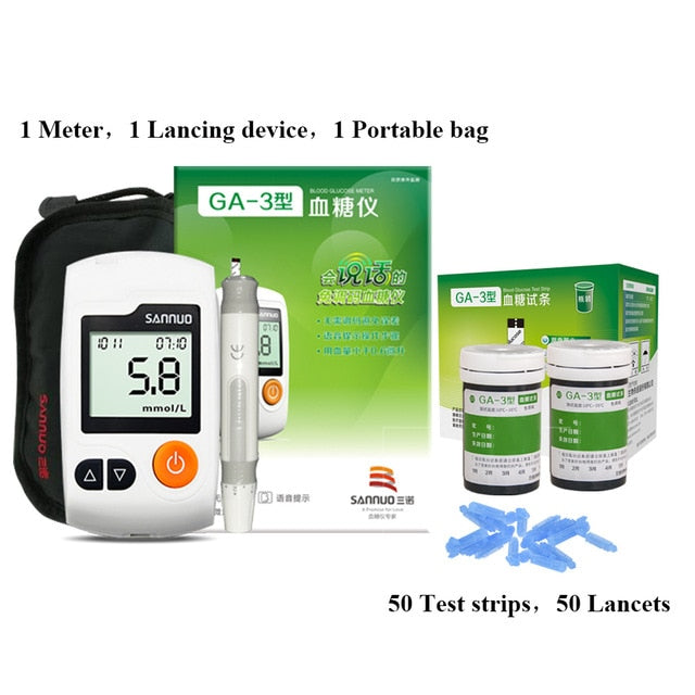 English Guide Sinocare GA-3 Blood Glucose Meter & Test Strips &Lancets Glm Medical Blood Sugar Meter Glucometer Diabetes Tester - buklefabrics