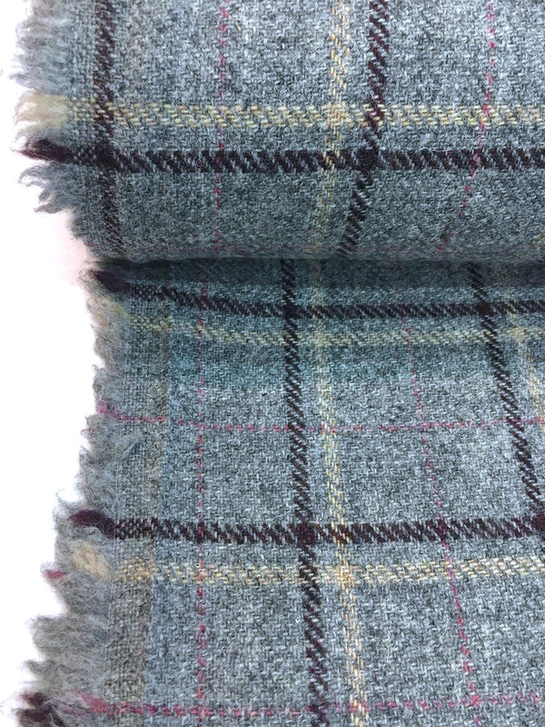 100% Wool Tweed Fabric Tartan Plaid Check Grey Pink - buklefabrics