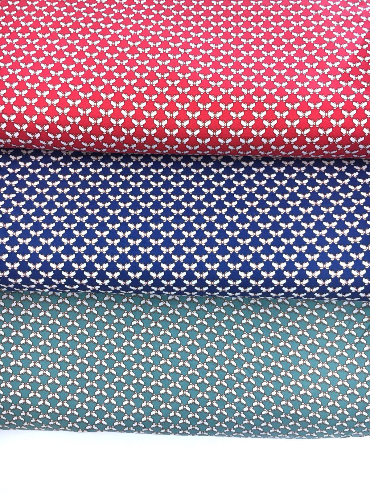 Cotton Spandex Fabric blue white geometric Bee printed STRETCH - buklefabrics