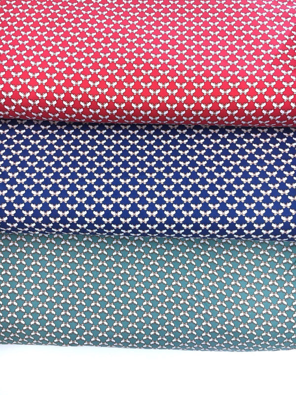 Cotton Spandex Fabric blue white geometric Bee printed STRETCH - buklefabrics