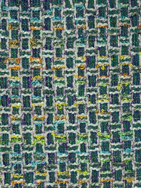 Boucle Fabric Green White Multicolor Tweed 1.6 yd - buklefabrics